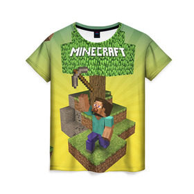 Женская футболка 3D с принтом Minecraft в Санкт-Петербурге, 100% полиэфир ( синтетическое хлопкоподобное полотно) | прямой крой, круглый вырез горловины, длина до линии бедер | крипер