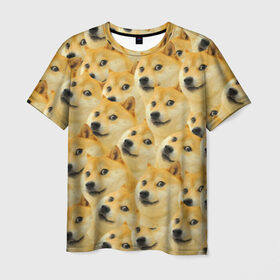 Мужская футболка 3D с принтом Doge в Санкт-Петербурге, 100% полиэфир | прямой крой, круглый вырез горловины, длина до линии бедер | doge