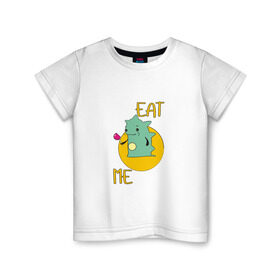 Детская футболка хлопок с принтом Съешь меня в Санкт-Петербурге, 100% хлопок | круглый вырез горловины, полуприлегающий силуэт, длина до линии бедер | eat | me | меня | пирожное | съешь | съешь меня (eat me)животные