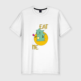 Мужская футболка премиум с принтом Съешь меня в Санкт-Петербурге, 92% хлопок, 8% лайкра | приталенный силуэт, круглый вырез ворота, длина до линии бедра, короткий рукав | Тематика изображения на принте: eat | me | меня | пирожное | съешь | съешь меня (eat me)животные