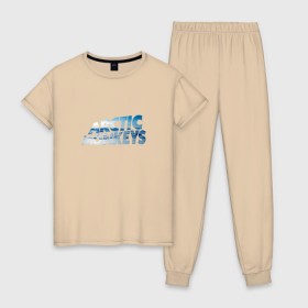 Женская пижама хлопок с принтом Arctic Monkeys ice в Санкт-Петербурге, 100% хлопок | брюки и футболка прямого кроя, без карманов, на брюках мягкая резинка на поясе и по низу штанин | 