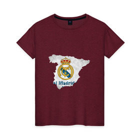 Женская футболка хлопок с принтом Реал Мадрид в Санкт-Петербурге, 100% хлопок | прямой крой, круглый вырез горловины, длина до линии бедер, слегка спущенное плечо | real | реал мадрид на карте испанииреал | футбол
