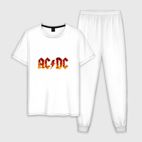 Мужская пижама хлопок с принтом AC/DC в Санкт-Петербурге, 100% хлопок | брюки и футболка прямого кроя, без карманов, на брюках мягкая резинка на поясе и по низу штанин
 | ас dcac dc | рок