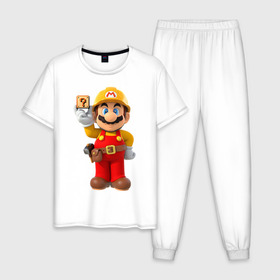 Мужская пижама хлопок с принтом Super Mario в Санкт-Петербурге, 100% хлопок | брюки и футболка прямого кроя, без карманов, на брюках мягкая резинка на поясе и по низу штанин
 | Тематика изображения на принте: nintendo | марио | нинтендо
