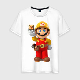Мужская футболка хлопок с принтом Super Mario в Санкт-Петербурге, 100% хлопок | прямой крой, круглый вырез горловины, длина до линии бедер, слегка спущенное плечо. | Тематика изображения на принте: nintendo | марио | нинтендо