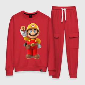 Женский костюм хлопок с принтом Super Mario в Санкт-Петербурге, 100% хлопок | на свитшоте круглая горловина, мягкая резинка по низу. Брюки заужены к низу, на них два вида карманов: два 