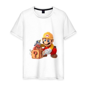 Мужская футболка хлопок с принтом Super Mario в Санкт-Петербурге, 100% хлопок | прямой крой, круглый вырез горловины, длина до линии бедер, слегка спущенное плечо. | Тематика изображения на принте: nintendo | марио | нинтендо