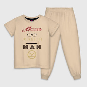 Детская пижама хлопок с принтом Manners Maketh Man [Kingsman] в Санкт-Петербурге, 100% хлопок |  брюки и футболка прямого кроя, без карманов, на брюках мягкая резинка на поясе и по низу штанин
 | Тематика изображения на принте: manners maketh man kingsman кингсмен