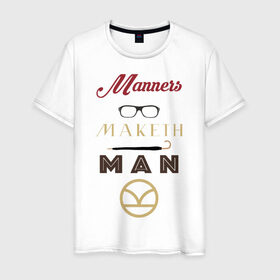 Мужская футболка хлопок с принтом Manners Maketh Man [Kingsman] в Санкт-Петербурге, 100% хлопок | прямой крой, круглый вырез горловины, длина до линии бедер, слегка спущенное плечо. | Тематика изображения на принте: manners maketh man kingsman кингсмен