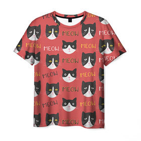 Мужская футболка 3D с принтом Meow в Санкт-Петербурге, 100% полиэфир | прямой крой, круглый вырез горловины, длина до линии бедер | Тематика изображения на принте: cat | hipster | meow | style | кот | котики | кошка | хипстер | хипстеры