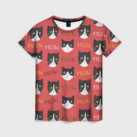 Женская футболка 3D с принтом Meow в Санкт-Петербурге, 100% полиэфир ( синтетическое хлопкоподобное полотно) | прямой крой, круглый вырез горловины, длина до линии бедер | cat | hipster | meow | style | кот | котики | кошка | хипстер | хипстеры