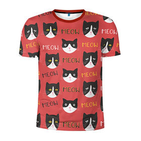 Мужская футболка 3D спортивная с принтом Meow в Санкт-Петербурге, 100% полиэстер с улучшенными характеристиками | приталенный силуэт, круглая горловина, широкие плечи, сужается к линии бедра | cat | hipster | meow | style | кот | котики | кошка | хипстер | хипстеры