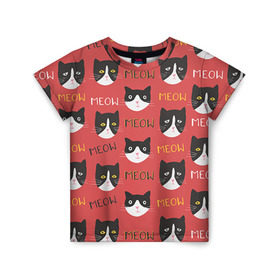 Детская футболка 3D с принтом Meow в Санкт-Петербурге, 100% гипоаллергенный полиэфир | прямой крой, круглый вырез горловины, длина до линии бедер, чуть спущенное плечо, ткань немного тянется | cat | hipster | meow | style | кот | котики | кошка | хипстер | хипстеры