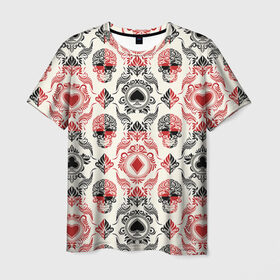Мужская футболка 3D с принтом Карточные масти в Санкт-Петербурге, 100% полиэфир | прямой крой, круглый вырез горловины, длина до линии бедер | hipster | style | карточные масти | карты | масть | хипстер | хипстеры | череп