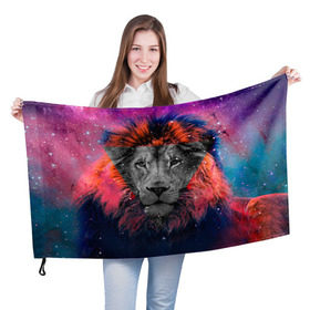 Флаг 3D с принтом Космический лев в Санкт-Петербурге, 100% полиэстер | плотность ткани — 95 г/м2, размер — 67 х 109 см. Принт наносится с одной стороны | hipster | leon | style | космос | лев | хипстер | хипстеры