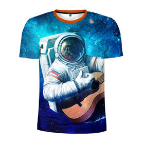 Мужская футболка 3D спортивная с принтом Космонавт с гитарой в Санкт-Петербурге, 100% полиэстер с улучшенными характеристиками | приталенный силуэт, круглая горловина, широкие плечи, сужается к линии бедра | гитара