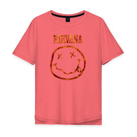 Мужская футболка хлопок Oversize с принтом Nirvana fire в Санкт-Петербурге, 100% хлопок | свободный крой, круглый ворот, “спинка” длиннее передней части | cobain | kurt | nirvana | кобейн | курт | нирвана | рок