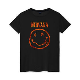 Женская футболка хлопок с принтом Nirvana fire в Санкт-Петербурге, 100% хлопок | прямой крой, круглый вырез горловины, длина до линии бедер, слегка спущенное плечо | cobain | kurt | nirvana | кобейн | курт | нирвана | рок