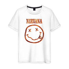 Мужская футболка хлопок с принтом Nirvana fire в Санкт-Петербурге, 100% хлопок | прямой крой, круглый вырез горловины, длина до линии бедер, слегка спущенное плечо. | cobain | kurt | nirvana | кобейн | курт | нирвана | рок