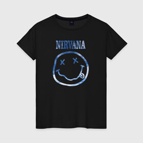 Женская футболка хлопок с принтом Nirvana sky в Санкт-Петербурге, 100% хлопок | прямой крой, круглый вырез горловины, длина до линии бедер, слегка спущенное плечо | cobain | kurt | nirvana | кобейн | курт | нирвана