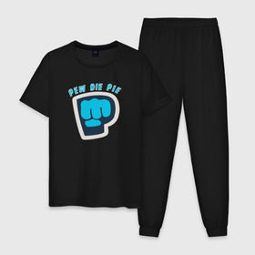 Мужская пижама хлопок с принтом Pew Die Pie в Санкт-Петербурге, 100% хлопок | брюки и футболка прямого кроя, без карманов, на брюках мягкая резинка на поясе и по низу штанин
 | Тематика изображения на принте: die | pew | pewdiepie | pie