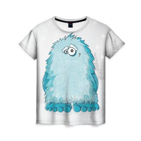 Женская футболка 3D с принтом Йети в Санкт-Петербурге, 100% полиэфир ( синтетическое хлопкоподобное полотно) | прямой крой, круглый вырез горловины, длина до линии бедер | yeti | ети | йети | монстр | монстрик | снежный человек | чудовище