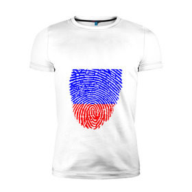 Мужская футболка премиум с принтом Отпечаток Россия в Санкт-Петербурге, 92% хлопок, 8% лайкра | приталенный силуэт, круглый вырез ворота, длина до линии бедра, короткий рукав | лайк | отпечаток пальца | палец | россия | рука | триколор | флаг