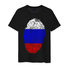 Мужская футболка хлопок с принтом Отпечаток Россия в Санкт-Петербурге, 100% хлопок | прямой крой, круглый вырез горловины, длина до линии бедер, слегка спущенное плечо. | лайк | отпечаток пальца | палец | россия | рука | триколор | флаг