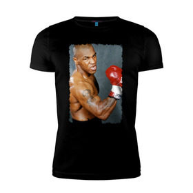 Мужская футболка премиум с принтом Майк Тайсон (Mike Tyson) в Санкт-Петербурге, 92% хлопок, 8% лайкра | приталенный силуэт, круглый вырез ворота, длина до линии бедра, короткий рукав | майк тайсон