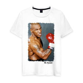 Мужская футболка хлопок с принтом Майк Тайсон (Mike Tyson) в Санкт-Петербурге, 100% хлопок | прямой крой, круглый вырез горловины, длина до линии бедер, слегка спущенное плечо. | майк тайсон