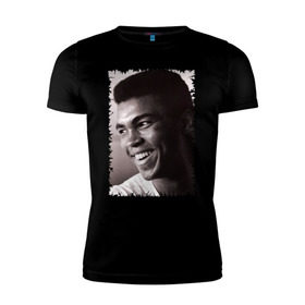 Мужская футболка премиум с принтом Мухаммед Али (Muhammad Ali) в Санкт-Петербурге, 92% хлопок, 8% лайкра | приталенный силуэт, круглый вырез ворота, длина до линии бедра, короткий рукав | мухаммед али