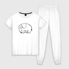 Женская пижама хлопок с принтом самодостаточный слоник в Санкт-Петербурге, 100% хлопок | брюки и футболка прямого кроя, без карманов, на брюках мягкая резинка на поясе и по низу штанин | слон