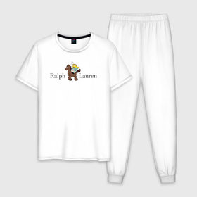 Мужская пижама хлопок с принтом Ralph Wiggum Lauren в Санкт-Петербурге, 100% хлопок | брюки и футболка прямого кроя, без карманов, на брюках мягкая резинка на поясе и по низу штанин
 | 