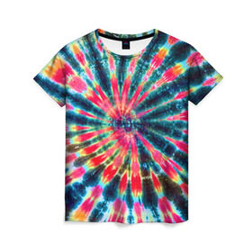 Женская футболка 3D с принтом Tie dye в Санкт-Петербурге, 100% полиэфир ( синтетическое хлопкоподобное полотно) | прямой крой, круглый вырез горловины, длина до линии бедер | tie dye