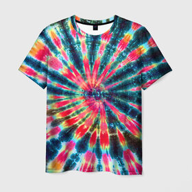 Мужская футболка 3D с принтом Tie dye в Санкт-Петербурге, 100% полиэфир | прямой крой, круглый вырез горловины, длина до линии бедер | tie dye