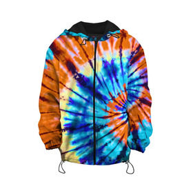 Детская куртка 3D с принтом Tie dye в Санкт-Петербурге, 100% полиэстер | застежка — молния, подол и капюшон оформлены резинкой с фиксаторами, по бокам — два кармана без застежек, один потайной карман на груди, плотность верхнего слоя — 90 г/м2; плотность флисового подклада — 260 г/м2 | Тематика изображения на принте: tie dye