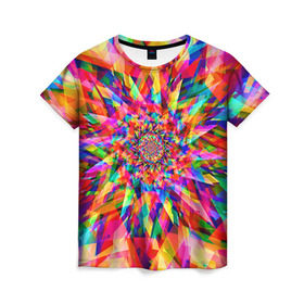 Женская футболка 3D с принтом Tie dye в Санкт-Петербурге, 100% полиэфир ( синтетическое хлопкоподобное полотно) | прямой крой, круглый вырез горловины, длина до линии бедер | орнамент | узор