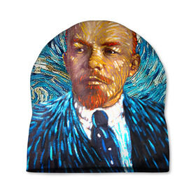 Шапка 3D с принтом Ленин по мотивам Ван Гога в Санкт-Петербурге, 100% полиэстер | универсальный размер, печать по всей поверхности изделия | lenin | ван гог | ильич | ленин | ретро | ссср | товарищ
