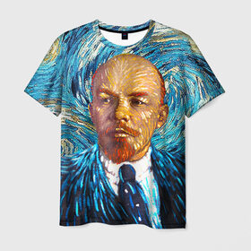 Мужская футболка 3D с принтом Ленин по мотивам Ван Гога в Санкт-Петербурге, 100% полиэфир | прямой крой, круглый вырез горловины, длина до линии бедер | lenin | ван гог | ильич | ленин | ретро | ссср | товарищ