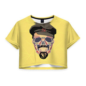 Женская футболка 3D укороченная с принтом Полигональный череп Ленина в Санкт-Петербурге, 100% полиэстер | круглая горловина, длина футболки до линии талии, рукава с отворотами | lenin | ильич | ленин | полигональный череп | ретро | ссср | товарищ | череп