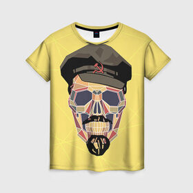 Женская футболка 3D с принтом Полигональный череп Ленина в Санкт-Петербурге, 100% полиэфир ( синтетическое хлопкоподобное полотно) | прямой крой, круглый вырез горловины, длина до линии бедер | lenin | ильич | ленин | полигональный череп | ретро | ссср | товарищ | череп