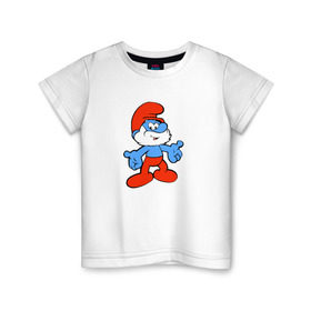 Детская футболка хлопок с принтом Смурфики в Санкт-Петербурге, 100% хлопок | круглый вырез горловины, полуприлегающий силуэт, длина до линии бедер | Тематика изображения на принте: смурфики