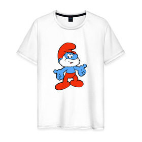 Мужская футболка хлопок с принтом Смурфики в Санкт-Петербурге, 100% хлопок | прямой крой, круглый вырез горловины, длина до линии бедер, слегка спущенное плечо. | смурфики