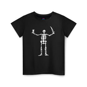 Детская футболка хлопок с принтом Black Sails Pirate Flag в Санкт-Петербурге, 100% хлопок | круглый вырез горловины, полуприлегающий силуэт, длина до линии бедер | скелет