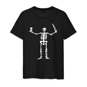 Мужская футболка хлопок с принтом Black Sails Pirate Flag в Санкт-Петербурге, 100% хлопок | прямой крой, круглый вырез горловины, длина до линии бедер, слегка спущенное плечо. | скелет