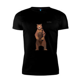 Мужская футболка премиум с принтом Медведь Plan B №2 (чёрный) в Санкт-Петербурге, 92% хлопок, 8% лайкра | приталенный силуэт, круглый вырез ворота, длина до линии бедра, короткий рукав | planb | кальян | медведь | на макете изображен бурый медведь с кальяном | планб