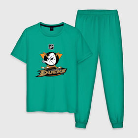 Мужская пижама хлопок с принтом Anaheim Ducks (Black) в Санкт-Петербурге, 100% хлопок | брюки и футболка прямого кроя, без карманов, на брюках мягкая резинка на поясе и по низу штанин
 | anaheim ducks | nhl | спорт | хоккей