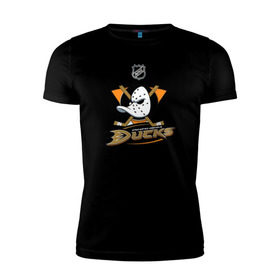 Мужская футболка премиум с принтом Anaheim Ducks (Black) в Санкт-Петербурге, 92% хлопок, 8% лайкра | приталенный силуэт, круглый вырез ворота, длина до линии бедра, короткий рукав | anaheim ducks | nhl | спорт | хоккей