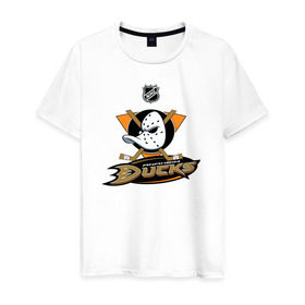 Мужская футболка хлопок с принтом Anaheim Ducks (Black) в Санкт-Петербурге, 100% хлопок | прямой крой, круглый вырез горловины, длина до линии бедер, слегка спущенное плечо. | anaheim ducks | nhl | спорт | хоккей