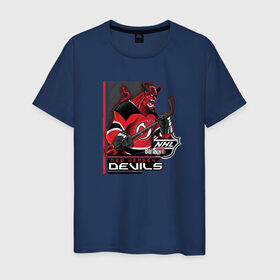 Мужская футболка хлопок с принтом New Jersey Devils в Санкт-Петербурге, 100% хлопок | прямой крой, круглый вырез горловины, длина до линии бедер, слегка спущенное плечо. | new jersey devils | nhl | спорт | хоккей